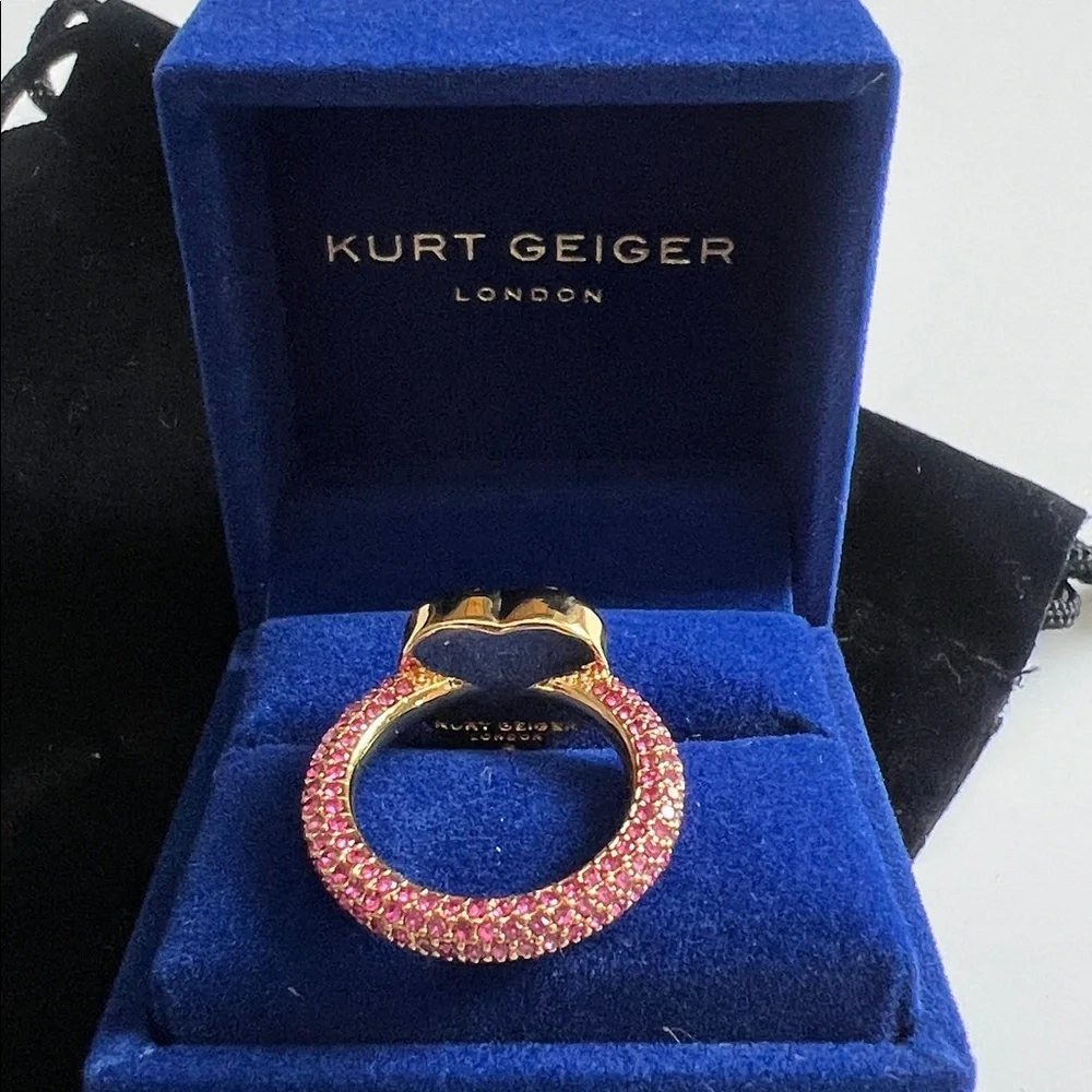 NIB Kurt Geiger London Rainbow Crystal Heart Cocktail Ring – Gold Tone/Pink - Picture 8 of 12